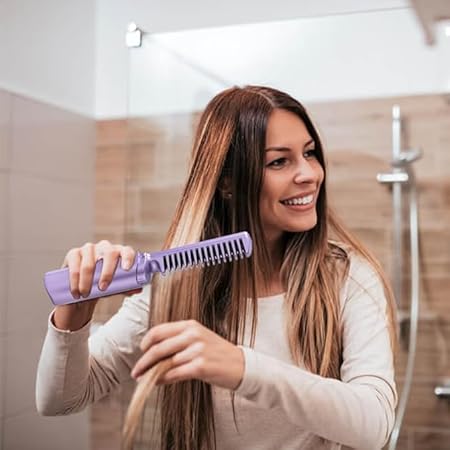 Meneflix Portable Mini Hair Straightener Cordless Rechargeable Mini Adjustable Hair Straightener Hot Comb